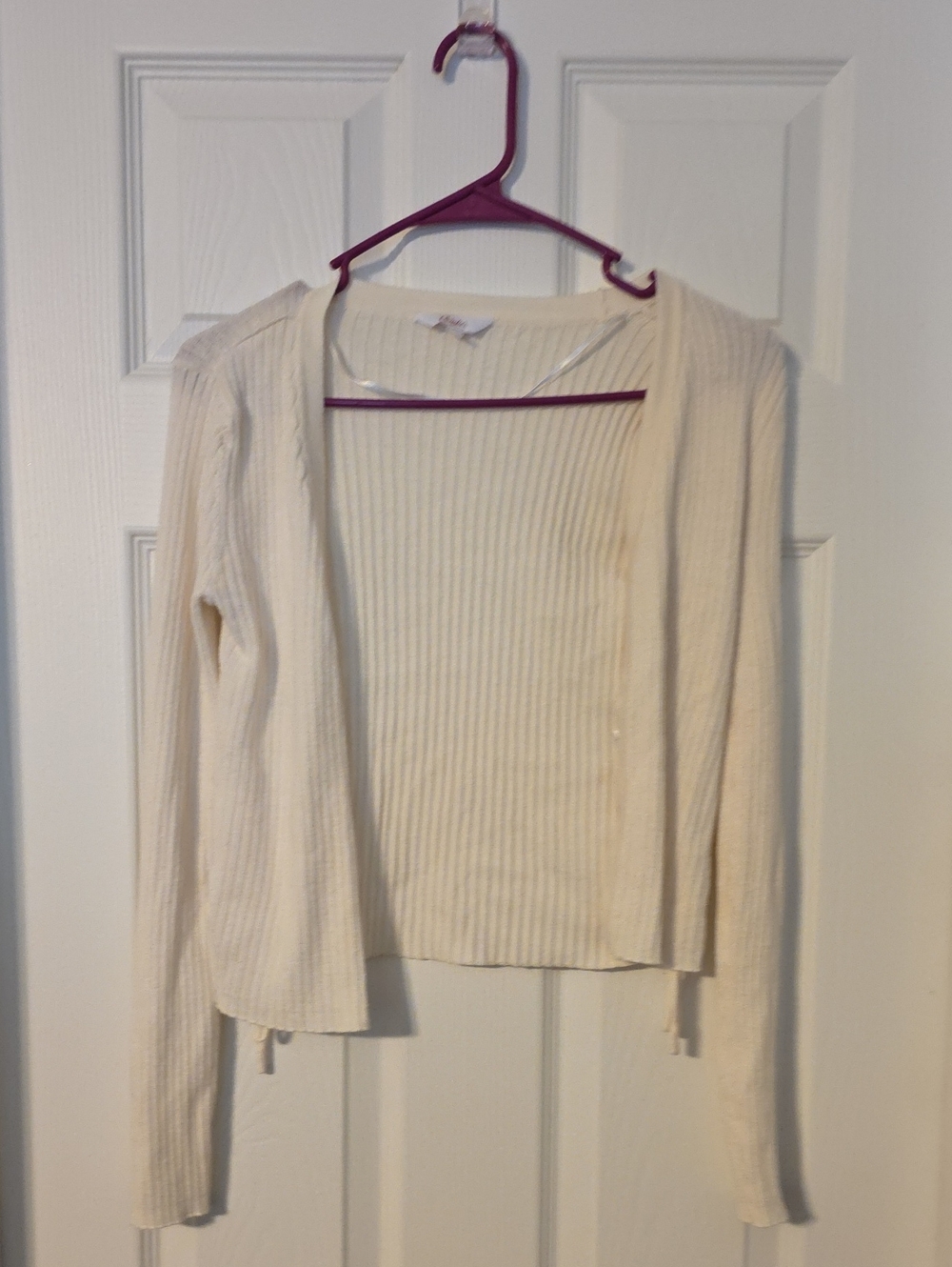 Candie's Cream Ribbed Open-Front Cardigan